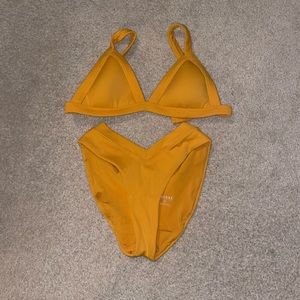 Yellow ribbed full coverage bikini from oneone swimwear.